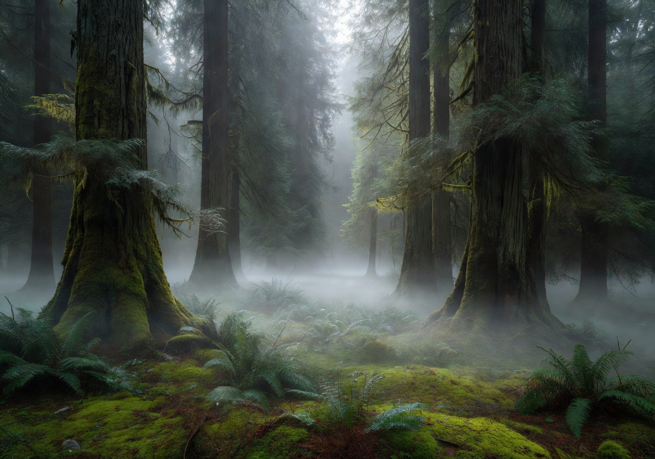 Calm misty forest scene representing emotional balance