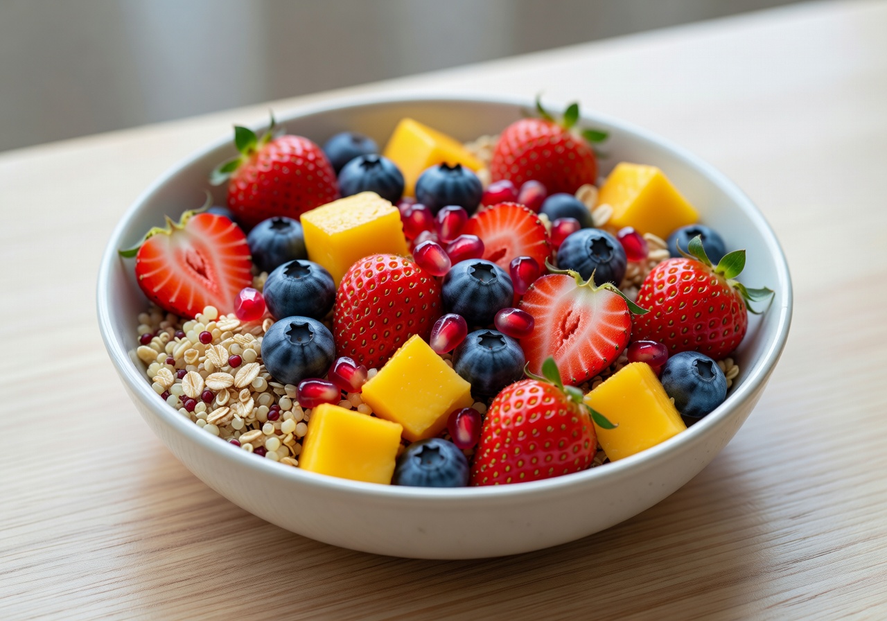 Healthy colorful breakfast bowl with fruits