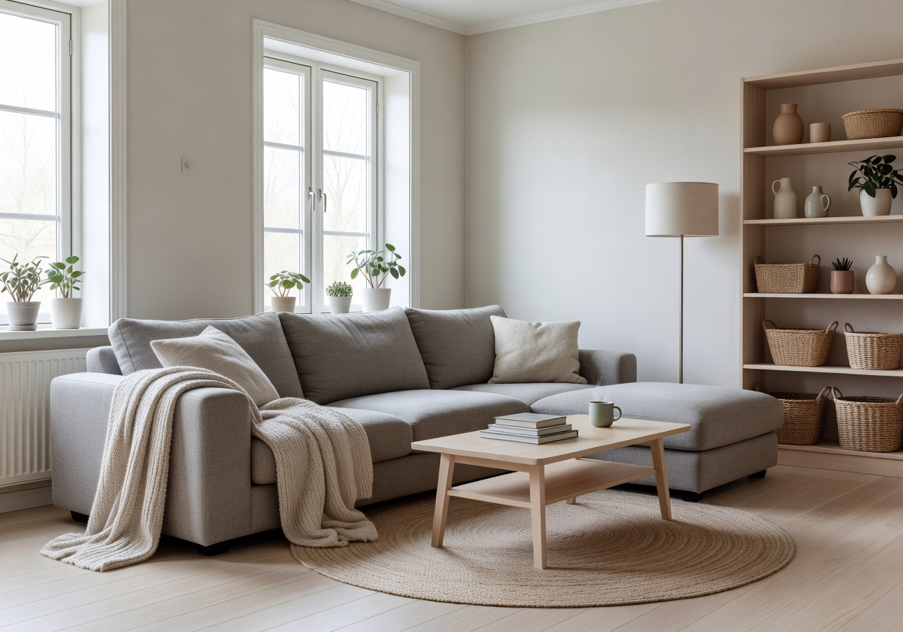 Cozy Scandinavian home interior with natural light