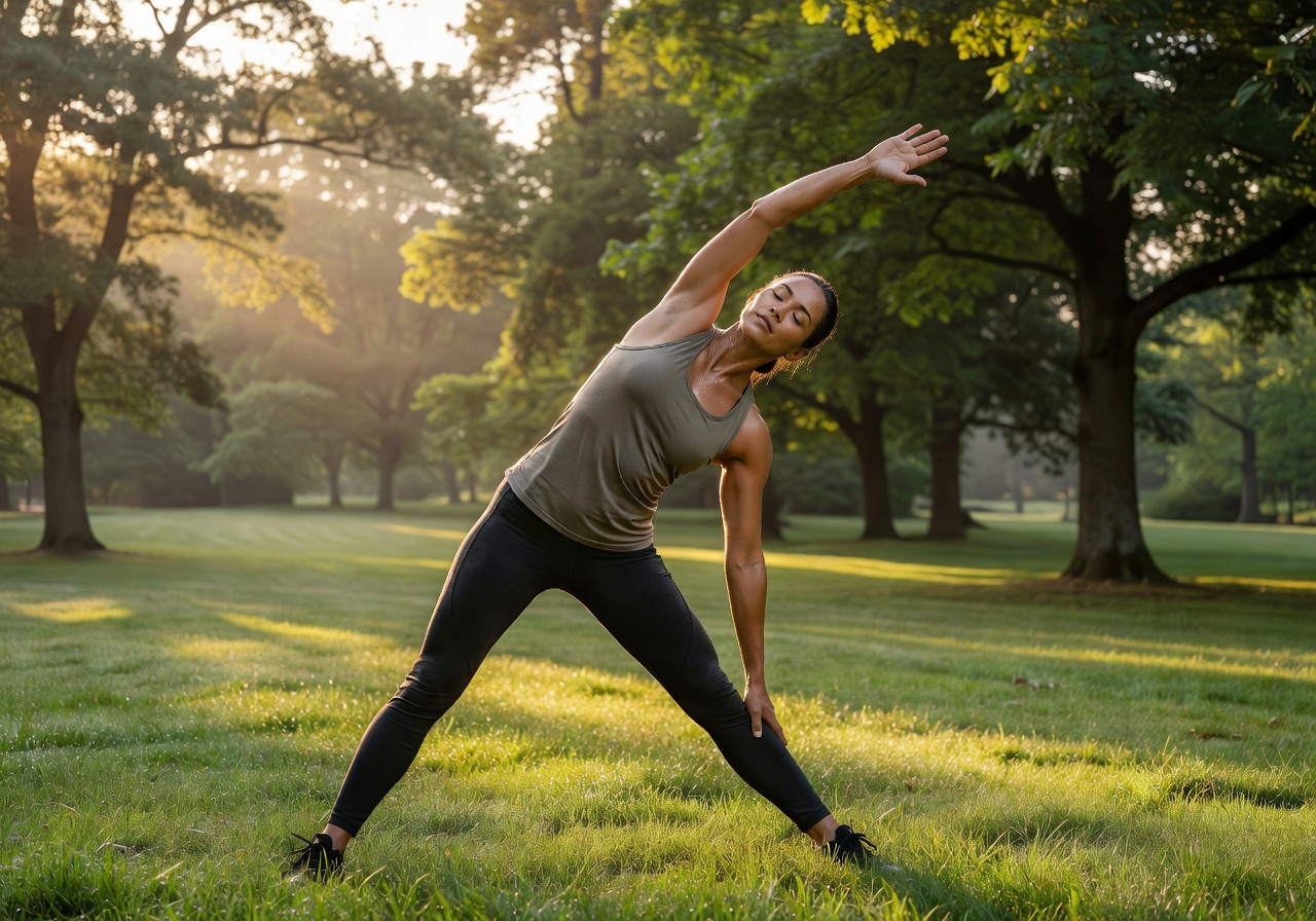 Person doing morning stretches outdoors